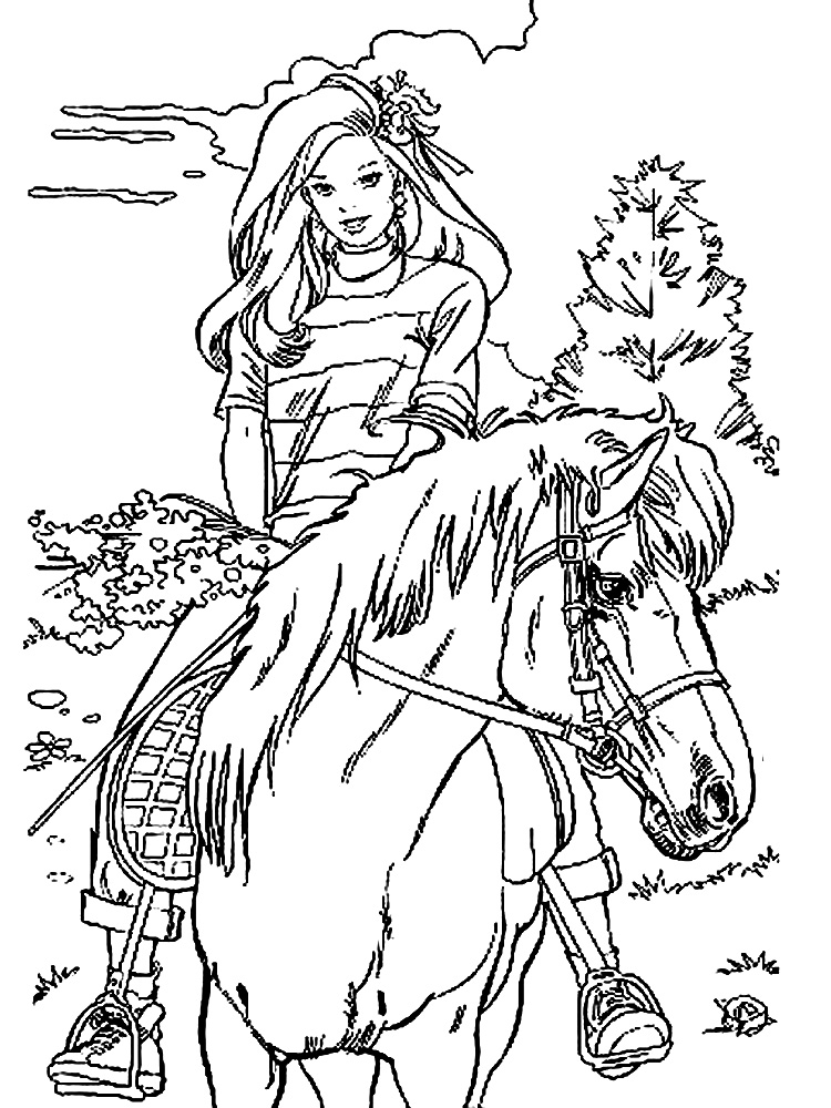 Принцесса Раскраски цветы для детей Принцесса и лошадь