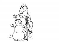 Лошадка делает снеговик Раскраски с цветами распечатать бесплатно