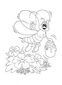 Пчелка майя с ведерком мед над цветочками Раскраски красивые цветы
