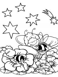 Пчелка майя спит на цветочке и с неба падает звезда Раскраски красивые цветы