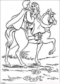 Белоснежка с принцем едут на лошади Раскраски с цветами распечатать бесплатно