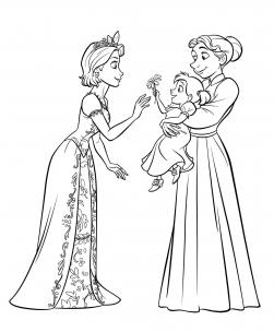 Маленькая девочка у мамы на руках с ромашкой Раскраска цветок для скачивания