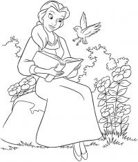 Принцесса читает птице книгу Раскраски детские с цветами