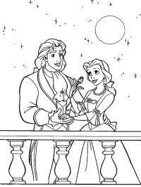 Красавица и принц под луной Раскраски с цветами распечатать бесплатно