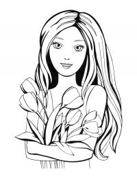 Девушка с цветами Раскраска цветок для скачивания