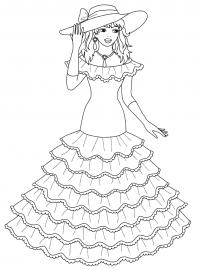 Девушка в платье Раскраски с цветами распечатать бесплатно