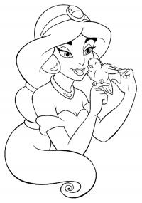 Жасмин с птенчиком Раскраски бесплатно онлайн с цветами