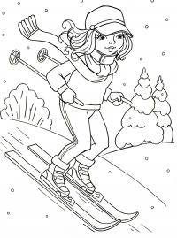 Девочка на лыжах Скачать и распечатать раскраски цветов бесплатно