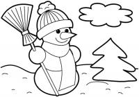 Снеговик в шапочке возле елочки Раскраски цветы для девочек