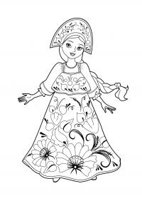 Девушка в сарафане Раскраски с цветами распечатать бесплатно