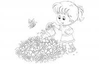 Девочка поливает цветы Раскраски бесплатно онлайн с цветами