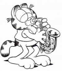 Гарфилд играет на саксофоне Раскраски с цветами распечатать бесплатно