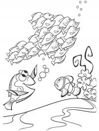 Косяк рыбок в виде стрелы из мультфильма в поисках нэмо Скачать новые раскраски цветы