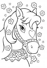 Лошадь с сердечком на мордочке Раскраски с чудесными цветами