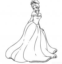 Принцесса в длинном платье Раскраски с цветами распечатать бесплатно