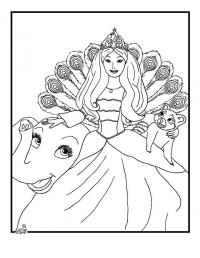 Принцесса с павлиньим хвостом и животными Детские цветы распечатать