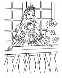 Принцесса в короне на балконе Раскраски с цветами распечатать бесплатно