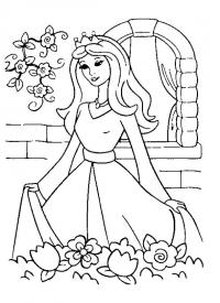 Принцесса в саду Раскраски с цветами распечатать бесплатно