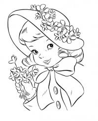 Маленькая девочка в шляпке с цветами Раскраски бесплатно онлайн с цветами