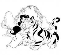 Шахерезада обнимает тигра Раскраски с цветами распечатать бесплатно
