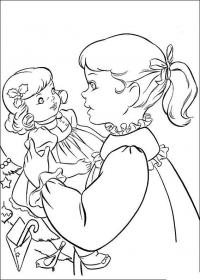Девочка с куклой возле елки Раскраски детские с цветами
