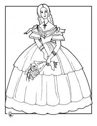 Принцесса с букетом роз Раскраски с цветами распечатать бесплатно