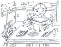 Чтение сказки на кухне Раскраски для девочек скачать