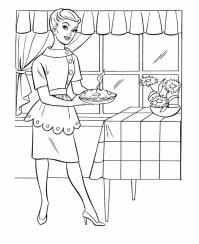 Девушка несет горячий пирог Раскраски с цветами распечатать бесплатно