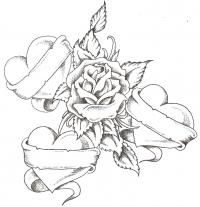 Три сердца с лентами вокруг розы Раскраски цветы онлайн скачать и распечатать