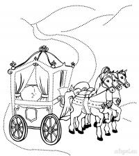 Карета с тройкой лошадей по точкам Раскраски для девочек онлайн