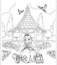 Двор замка маленькой принцессы Раскраски для девочек онлайн