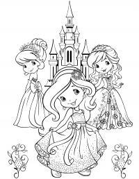 Три принцессы возле замка Раскраски для девочек онлайн