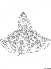 Принцесса в элегантном платье Раскраски с цветами распечатать бесплатно