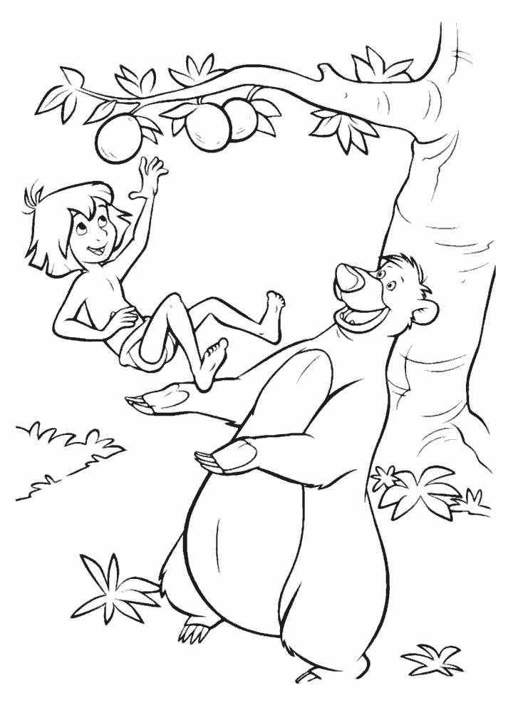 Медведь подкидывает к дереву маугли Скачать и распечатать раскраски цветов бесплатно