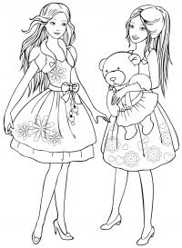 Девочки в платье с медвежонком Раскраски цветы скачать 