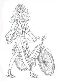 Девочка с велосипедом Раскраска цветок для скачивания