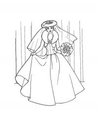 Девушка в модном свадебном платье Раскраски цветы скачать 