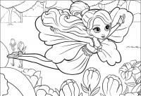 Бабочка девочка летает в лесу Раскраска цветок для скачивания