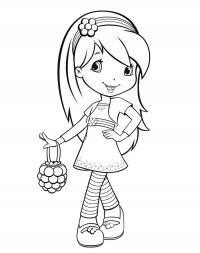 Девочка с сумочкой в форме малинки Раскраски с цветами распечатать бесплатно
