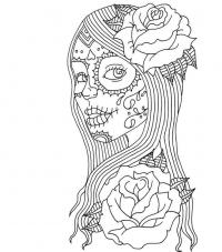 Девочка зомби с розами Раскраска цветок для скачивания