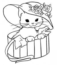 Котенок в коробке Для детей онлайн раскраски с цветами
