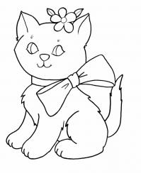 Котенок с бантом Для детей онлайн раскраски с цветами