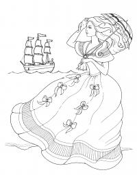 Принцесса провожает корабль Раскраски картинки цветов