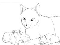 Кошка и два котенка Для детей онлайн раскраски с цветами