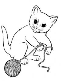 Котенок играет с клубком ниток Для детей онлайн раскраски с цветами