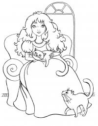 Принцесса с кошками Раскраски с цветами распечатать бесплатно
