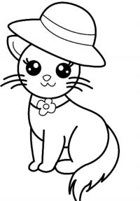 Котенок в шляпе Для детей онлайн раскраски с цветами
