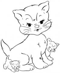 Кошечка с котятами Для детей онлайн раскраски с цветами