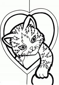 Котенок в сердце Для детей онлайн раскраски с цветами