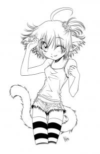 Неко, девочка кошка с короткими волосами Раскраски цветов бесплатно